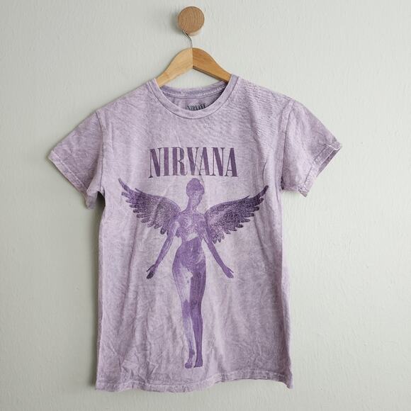 Urban Outfitters Nirvana Acid Wash Purple Graphic Band Short Sleeve T-Shirt Top - Picture 1 of 8